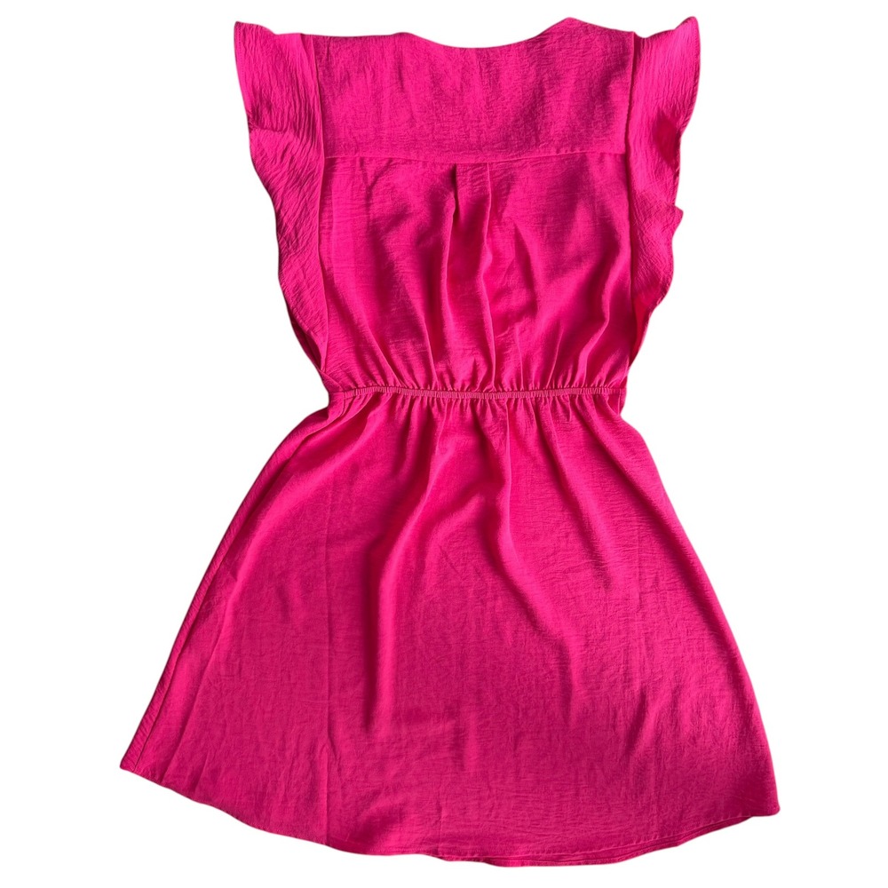 Monteau Los Angeles Women XS Hot Pink Ruched FlutterSleeve Mini Dress Barbiecore - Picture 2 of 13